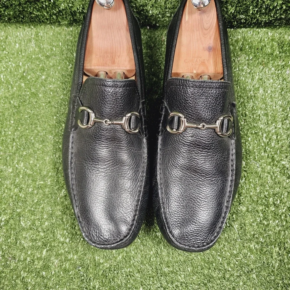 Saks Fifth Avenue Black Pebbled Leather Bit Driving Loafers Mens Size 13 M